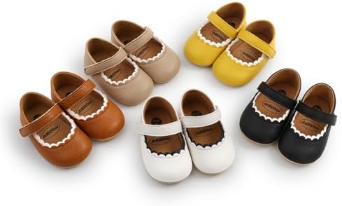 Baby Girls Mary Jane Flats Shoes With Non-Slip Soft Sole Toddler First Walkers Newborn Princess Dress Shoes