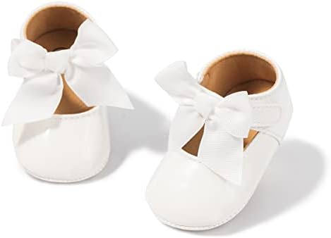 Baby Mary Jane Flats for Girls with Bowknot Cotton Anti Skid Sole Infant First Walker Princess Dress Crib Wedding Shoes