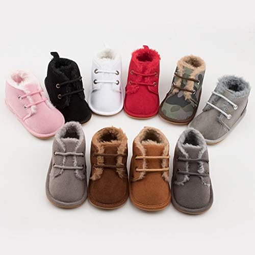 Baby Unisex Warm Snow Boots Newborn Leather Fur Lace Up Ankle Anti-Slip Rubber Texture Sole Toddler Prewalker Winter Crib Shoes