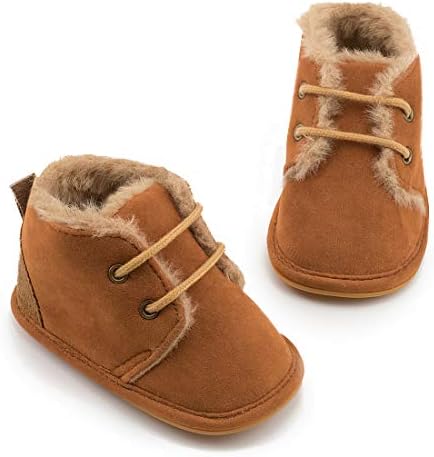 Baby Unisex Warm Snow Boots Newborn Leather Fur Lace Up Ankle Anti-Slip Rubber Texture Sole Toddler Prewalker Winter Crib Shoes