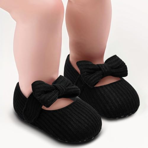 BACSAC Baby Girls Mary Jane Flats With Bow Soft Sole Non-Slip Crib Shoes Infant Toddler First Walkers Princess Dress Shoes