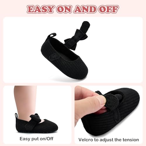BACSAC Baby Girls Mary Jane Flats With Bow Soft Sole Non-Slip Crib Shoes Infant Toddler First Walkers Princess Dress Shoes