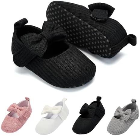 BACSAC Baby Girls Mary Jane Flats with Bow Soft Sole Non-Slip Crib Shoes Infant Toddler First Walkers Princess Dress Shoes