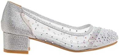 Badgley Mischka Girl's Rosa Rhinestone Studded Mesh Heel Dress Closed Toe Pumps (Little Big Kid)