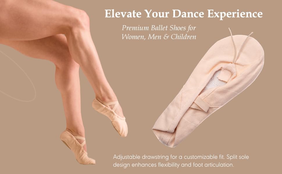 Ballet Shoes For Women Men & Children Durable Cotton Canvas Adjustable Width Split Sole 6 Skin Tone Shades