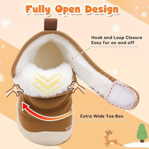 BARERUN Barefoot Baby Boys Girls Boots Warm Winter House Shoes For Toddler Girls Boys Waterproof Fleece Kids Snow Boots Faux Fur Infant Booties Walking Shoes For Indoor Outdoor