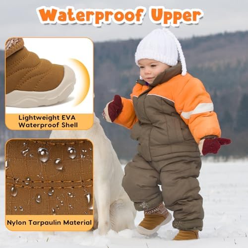 BARERUN Barefoot Baby Boys Girls Boots Warm Winter House Shoes For Toddler Girls Boys Waterproof Fleece Kids Snow Boots Faux Fur Infant Booties Walking Shoes For Indoor Outdoor