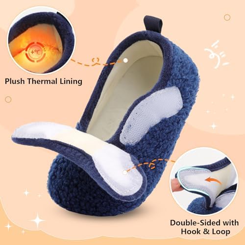 BARERUN Toddler Slippers Boys Girls House Shoes Warm Kids Slippers With Non-Slip Rubber Sole Fuzzy Cozy Walking Shoes Indoor/Outdoor