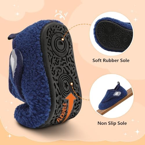BARERUN Toddler Slippers Boys Girls House Shoes Warm Kids Slippers With Non-Slip Rubber Sole Fuzzy Cozy Walking Shoes Indoor/Outdoor