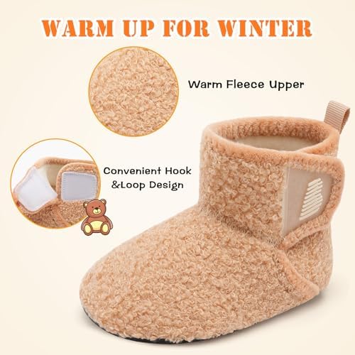 BARERUN Toddler Slippers Girls Boys House Shoes Baby Winter Booties Plush Cozy Kids House Slipper Warm Lightweight Infant Walking Shoes Socks