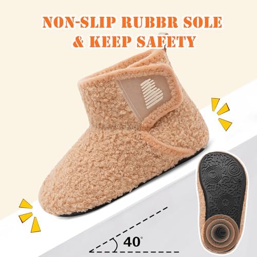 BARERUN Toddler Slippers Girls Boys House Shoes Baby Winter Booties Plush Cozy Kids House Slipper Warm Lightweight Infant Walking Shoes Socks
