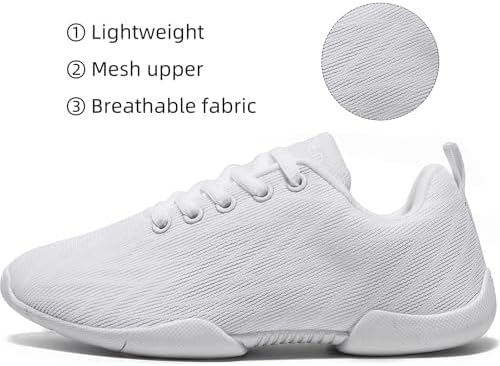 BAXINIER Girls White Cheerleading Shoes Breathable Youth Cheer Competition Sneakers Athletic Training Dance Tennis Walking Shoes
