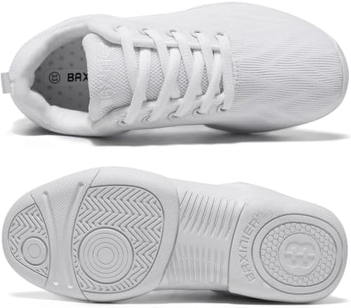 BAXINIER Girls White Cheerleading Shoes Breathable Youth Cheer Competition Sneakers Athletic Training Dance Tennis Walking Shoes