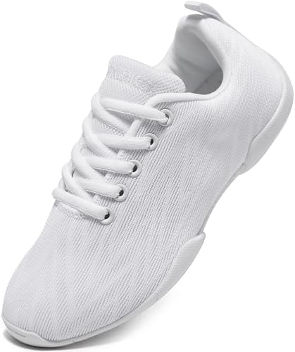 BAXINIER Girls White Cheerleading Shoes Breathable Youth Cheer Competition Sneakers Athletic Training Dance Tennis Walking Shoes