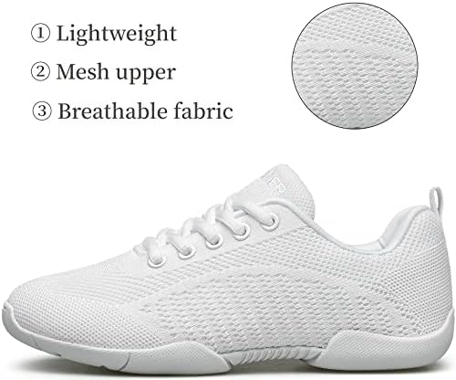 BAXINIER Girls White Cheerleading Shoes Breathable Youth Cheer Competition Sneakers Athletic Training Dance Tennis Walking Shoes
