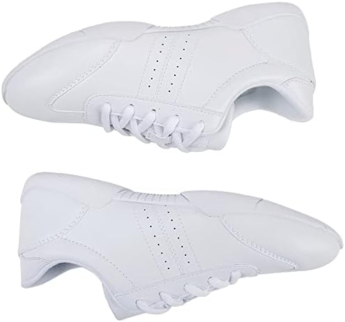 BAXINIER Youth Girls White Cheerleading Dancing Shoes Athletic Training Tennis Walking Breathable Competition Cheer Sneakers