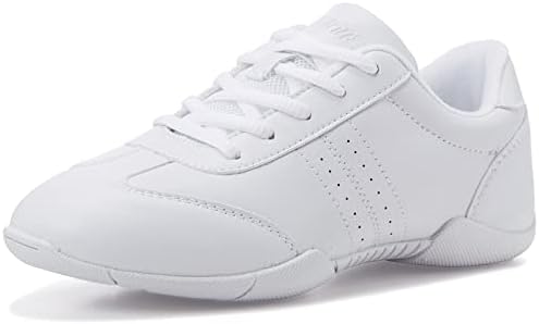BAXINIER Youth Girls White Cheerleading Dancing Shoes Athletic Training Tennis Walking Breathable Competition Cheer Sneakers