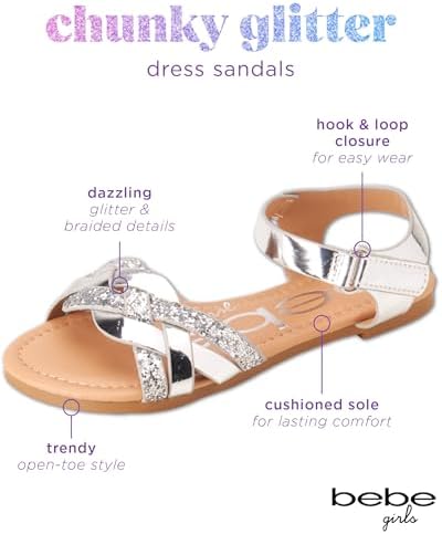 Bebe Girls Sandals - Big Girl And Toddler Girl Sandals With Durable Leather And Glitter Straps Summer Dress Shoes For Girls