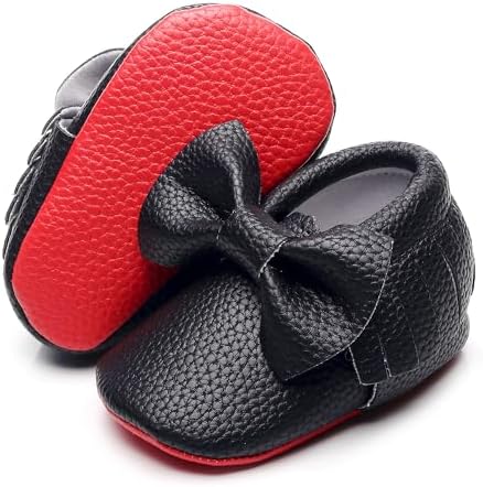 Bebila Double Bow Fringe Baby Moccasins - Soft Sole Baby Shoes Girls Toddler Crib Flats