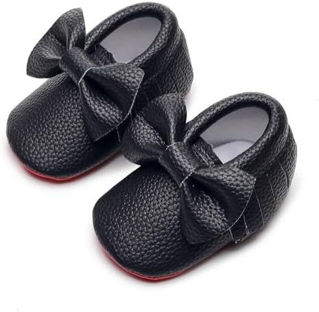 Bebila Double Bow Fringe Baby Moccasins - Soft Sole Baby Shoes Girls Toddler Crib Flats