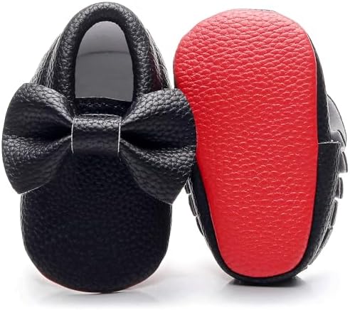 Bebila Double Bow Fringe Baby Moccasins - Soft Sole Baby Shoes Girls Toddler Crib Flats