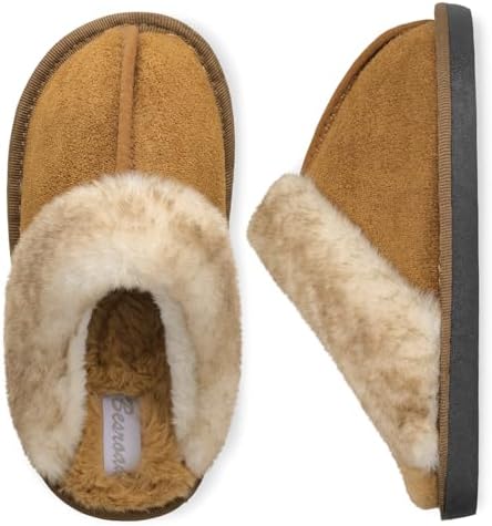 Besroad Kids Slippers Girls Boys Fuzzy House Slippers Warm Memory Foam House Shoes Soft Plush Bedroom Slippers Slides Indoor Outdoor