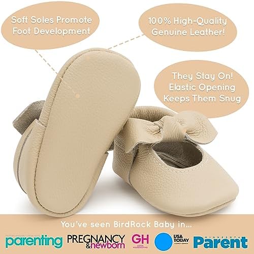 BirdRock Baby Bow And Knot Moccasins - Genuine Leather Baby Girl Shoes