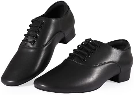 Black Ballroom Dance Shoes Leather Character Shoes For Men's Salsa Latin Tango Dancing