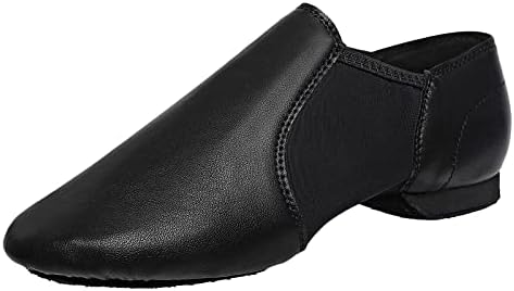 Black Slip-on Jazz Shoes Elastic Leather Sole Dance for Men Womens