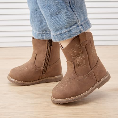 BMCiTYBM Baby Cowboy Cowgirl Boots Infant Western Boots Toddler Boys Girls Round Toe Riding Mid Calf Boots All Seasons For 6 9 12 18 24 Months
