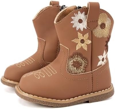 BMCiTYBM Baby Cowboy Cowgirl Boots Infant Western Shoes Boys Girls Round Toe Boots All Seasons 6-24 Months