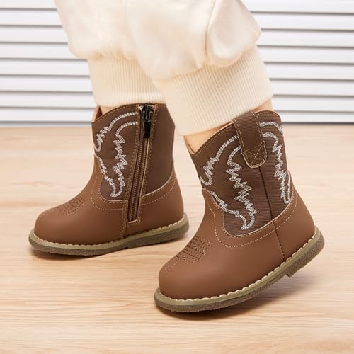 BMCiTYBM Baby Cowboy Cowgirl Boots Infant Western Boots Toddler Boys Girls Round Toe Riding Mid Calf Boots All Seasons For 6 9 12 18 24 Months