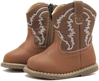 BMCiTYBM Baby Cowboy Cowgirl Boots Infant Western Boots Toddler Boys Girls Round Toe Riding Mid Calf Boots All Seasons for 6 9 12 18 24 Months