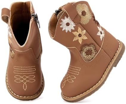 BMCiTYBM Baby Cowboy Cowgirl Boots Infant Western Shoes Boys Girls Round Toe Boots All Seasons 6-24 Months