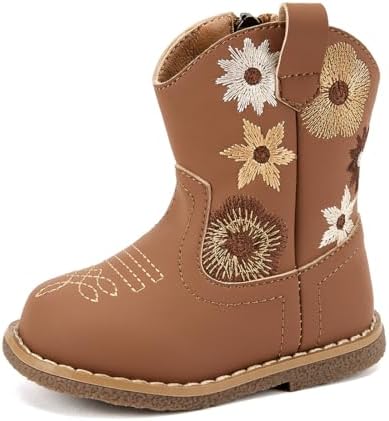 BMCiTYBM Baby Cowboy Cowgirl Boots Infant Western Shoes Boys Girls Round Toe Boots All Seasons 6-24 Months