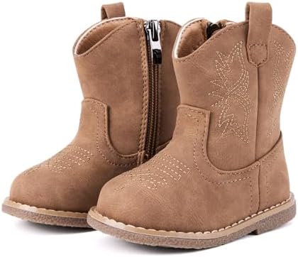 BMCiTYBM Baby Cowboy Cowgirl Boots Infant Western Boots Toddler Boys Girls Round Toe Riding Mid Calf Boots All Seasons for 6 9 12 18 24 Months