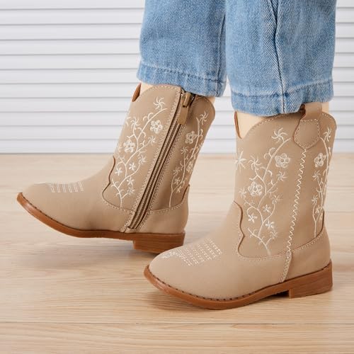 BMCiTYBM Toddler Girls Cowboy Cowgirl Boots Little Kids Pointed Toe Western Boots Mid Calf Side Zipper Riding Shoes For All Seasons (Toddler/Little Kid)