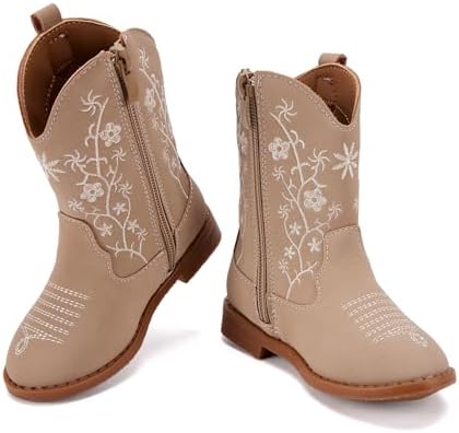 BMCiTYBM Toddler Girls Cowboy Cowgirl Boots Little Kids Pointed Toe Western Boots Mid Calf Side Zipper Riding Shoes For All Seasons (Toddler/Little Kid)