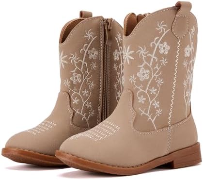 BMCiTYBM Toddler Girls Cowboy Cowgirl Boots Little Kids Pointed Toe Western Boots Mid Calf Side Zipper Riding Shoes for All Seasons (Toddler/Little Kid)