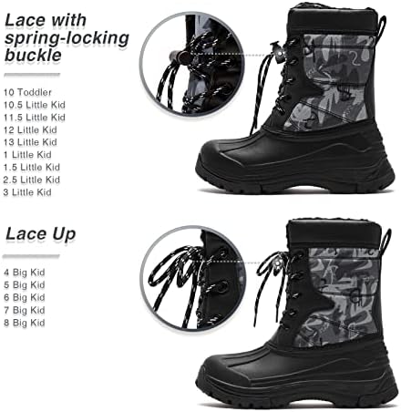 BODATU Boys' Waterproof Winter Snow Boots With Insulation For Cold Weather