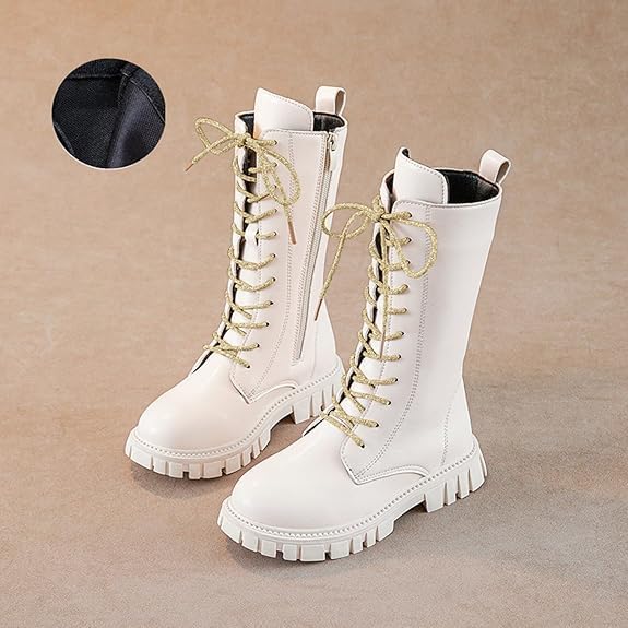 Boots For Girls Fall Shoes Lace Up Riding Boots Mid Calf Combat Boots Cute Boot Pu Leather Waterproof Fashion Goth Cowboy Goth Side