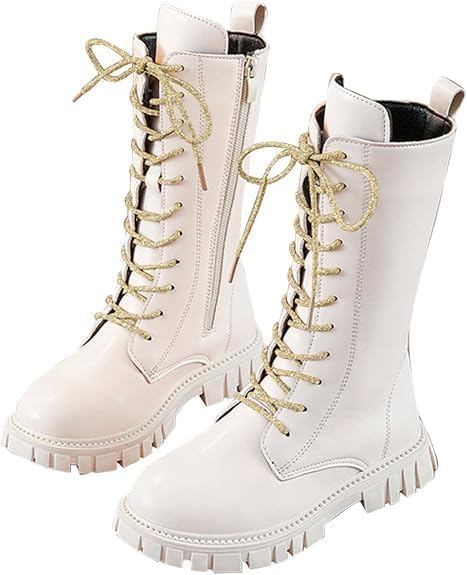 Boots For Girls Fall Shoes Lace Up Riding Boots Mid Calf Combat Boots Cute Boot Pu Leather Waterproof Fashion Goth Cowboy Goth Side