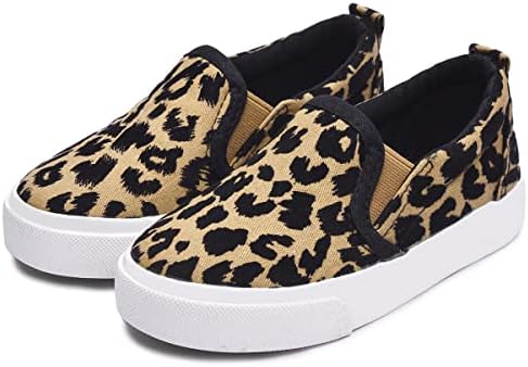 Boy's Girl's Leopard Print Canvas Sneakers Casual Slip On Loafers Kids Flat Shoes