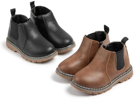 Boys Girls High Top Combat Ankle Boots Kids Waterproof PU Leather Fall Boots Winter Warm Snow Outdoor Hiking Shoes Toddler Non Slip Texture Soft Durable Walking Boot