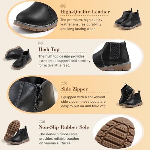 Boys Girls High Top Combat Ankle Boots Kids Waterproof PU Leather Fall Boots Winter Warm Snow Outdoor Hiking Shoes Toddler Non Slip Texture Soft Durable Walking Boot