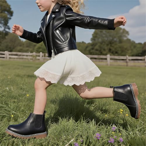 Boys Girls High Top Combat Ankle Boots Kids Waterproof PU Leather Fall Boots Winter Warm Snow Outdoor Hiking Shoes Toddler Non Slip Texture Soft Durable Walking Boot