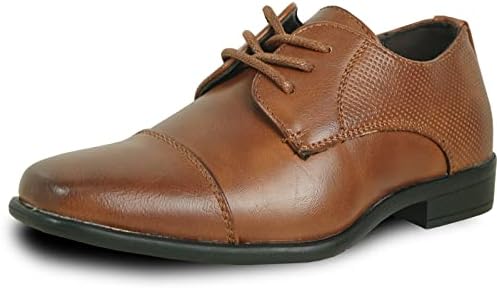 bravo Boy Dress Shoe King Lace-up Oxford Plain Toe or Cap Toe Leather Sock for School Uniform Formal Event Size from Toddler to Youth Black Brown Cognac