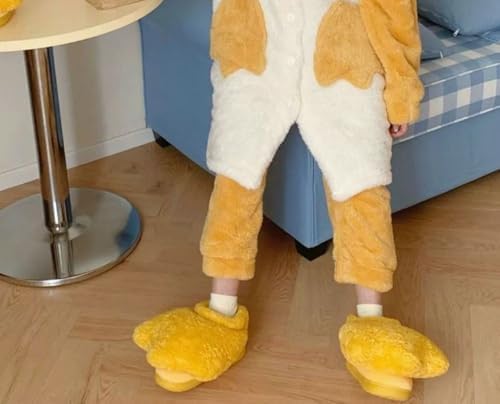 Cartoon Duck Feet Toddler Slippers Unique Fluffy Duck Paw Indoor Outdoor Shoes Funny Plush Warm Slippers With Heel Cover