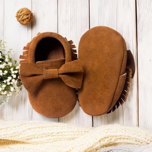 CENCIRILY Infant Baby Fringe Moccasin Slipper Boys Girls Tassel Suede Leather Toddler Sneakers Soft Sole First Walking Loafers Crib Shoes