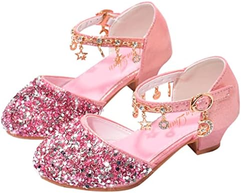 ChuLian Little Kids Girls Dress Pumps Glitter Sequins Princess Low Heels Princess Dress Shoes Party Dance Shoes Rhinestone Sandals